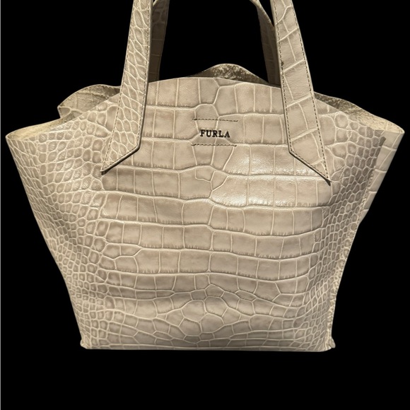 FURLA Croc-Embossed Leather Handbag - Picture 2 of 9